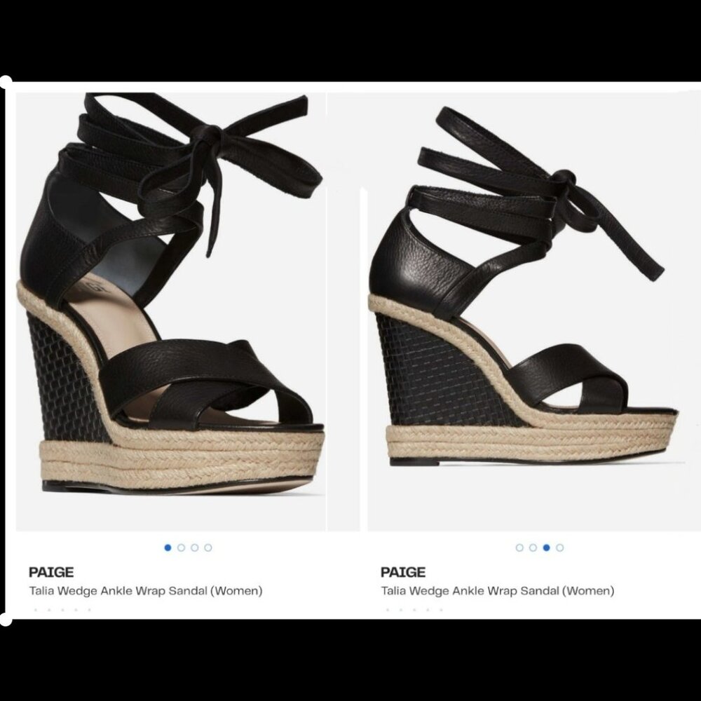 NWT PAIGE Talia Platform Wedge Ankle Strap Sandal, Black & Natural Jute, 6.5